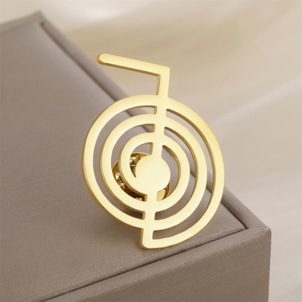 Cho Ku Rei Brooch Stainless Steel Geometric Reiki Protection Healing Chokurei Pins Energy Yoga Amulet Jewelry Gifts