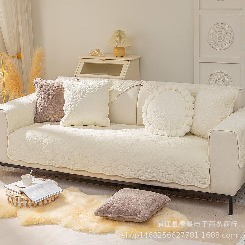 Winter Sofa Cushion Short Plush Simple Modern Nordic Fashion Seat Cushion High-Grade Non-Slip Solid Color Cover Backrest