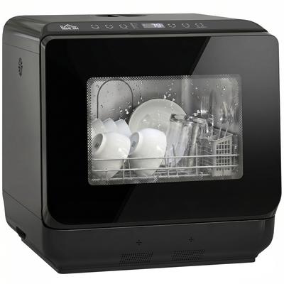 Countertop Dishwasher, Mini Dishwasher with 6-Liter Tank, 5 Programs, LED Display, Drying Function, Black