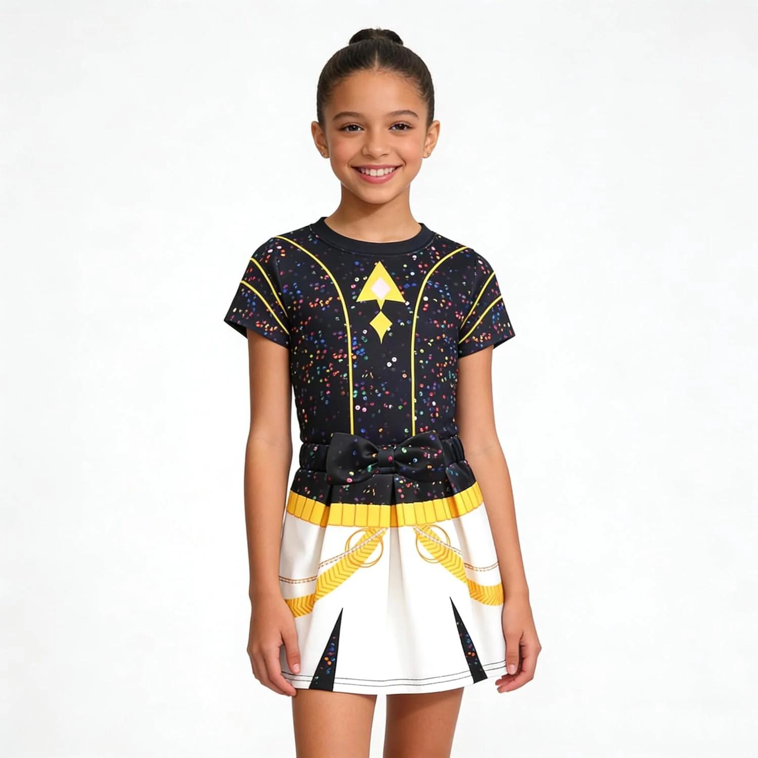 Children s Fashion Suit Skirt Round Neck Short Sleeve Top Pleated Skirt 100 чёрный