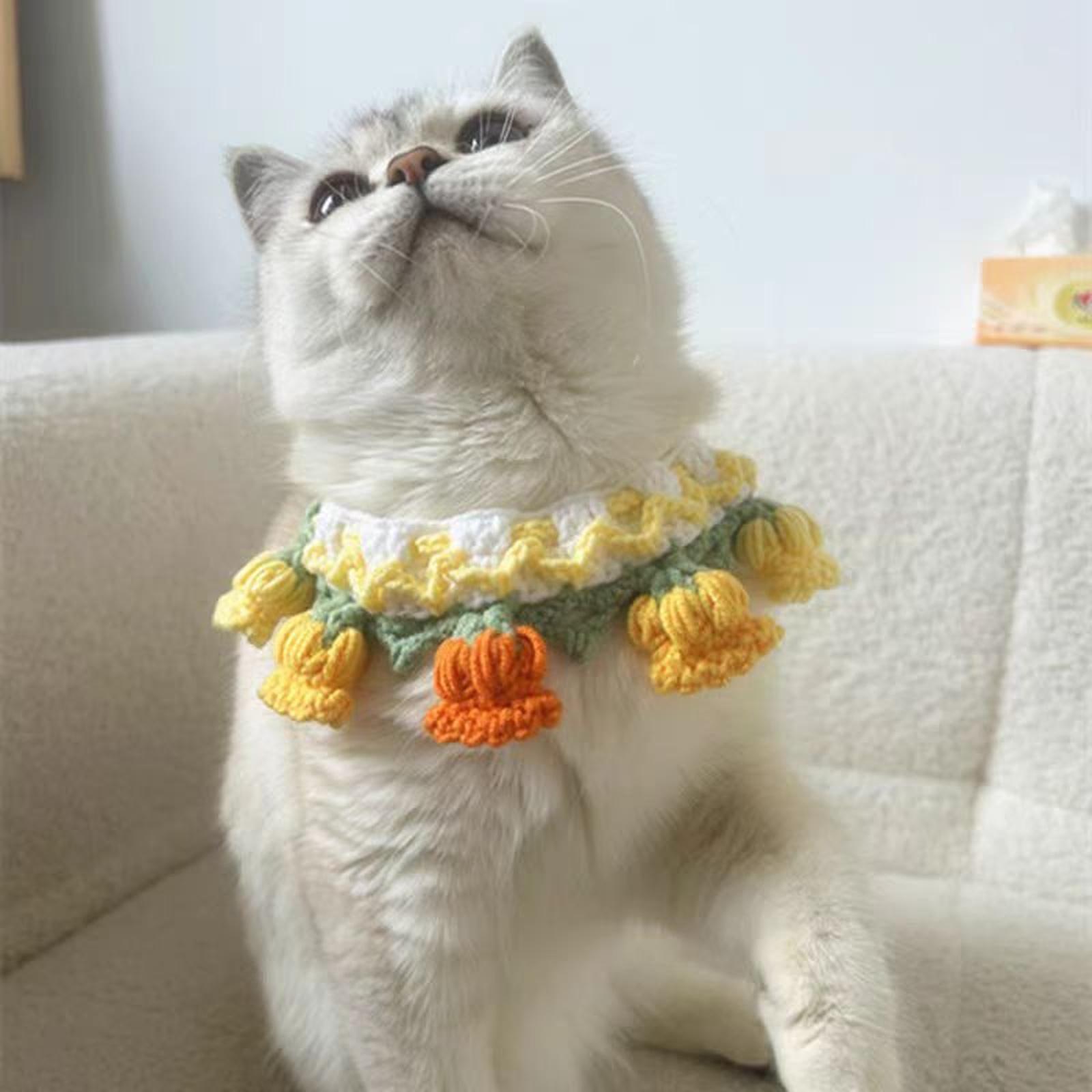 

Knitted Pet Bandana Bell Orchid Design Cute Scarf for Cats Dogs жёлтый