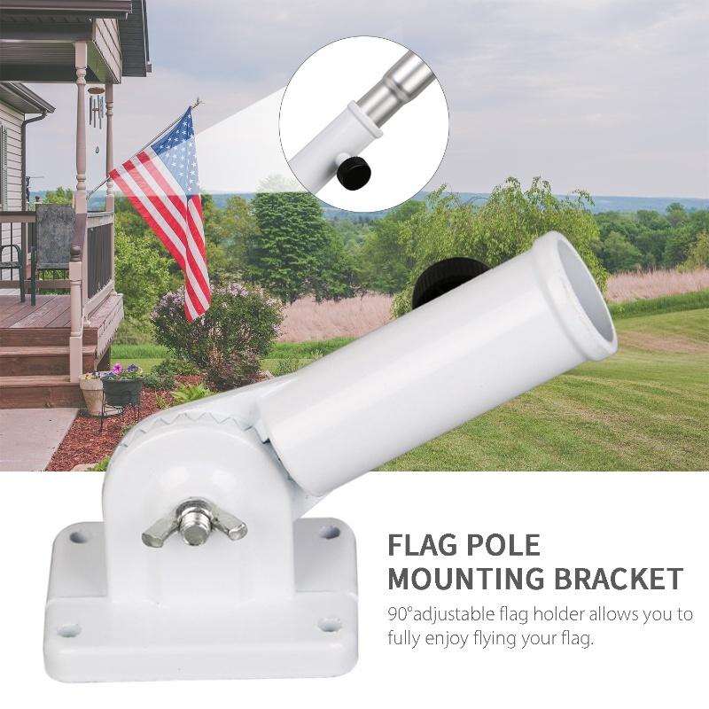 90°Adjustable Wall Flag Pole Base Flag Pole Mounting Bracket With Hardwares Aluminum Flag Holder Bracket