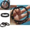 Men 21cm Double Layered Volcanic Stone Beaded Bracelet Alloy Leather Clasp