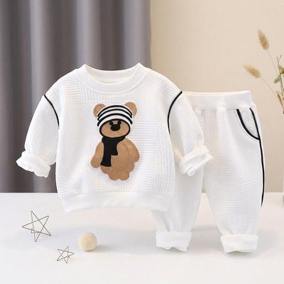 Neues Herbst-Freizeit-Outfit für Kinder Cartoon Baby Rundhals Bären-Sweatshirt und Langarm-Sweatpants Zweiteiliges Set