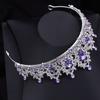 Gorgeous Princess Purple Crystal Bridal Jewelry Sets for Women Tiaras Crown Bride Earrings Wedding Necklace Jewelry Set