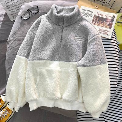 Samtverdicktes Pullover-Sweatshirt für Damen, Stehkragen, halber Reißverschluss, warmes Oberteil