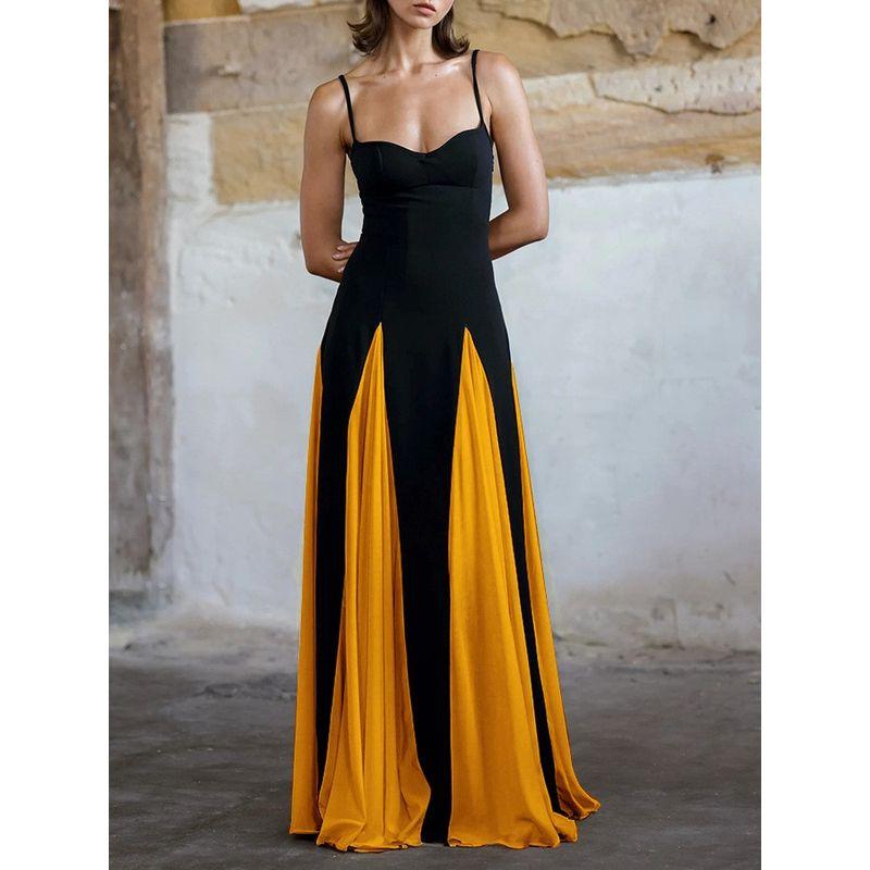 Magic Queen Women clothes Elegant Fashion Sexy off-the-Shoulder Patchwork Big Hemline Sling Jumpsuit Long dress Evening dress Dress