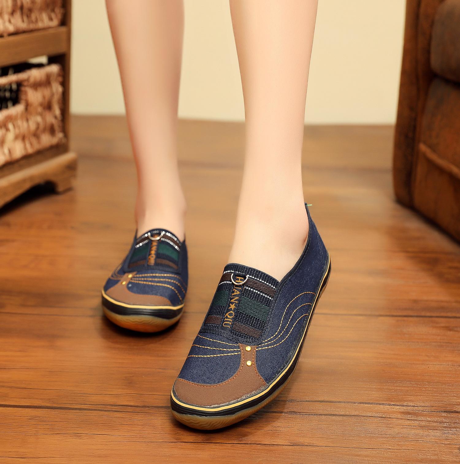 

Women s Autumn Cloth Shoes Flat Fashionable Denim Mother s Shoes 35 синій