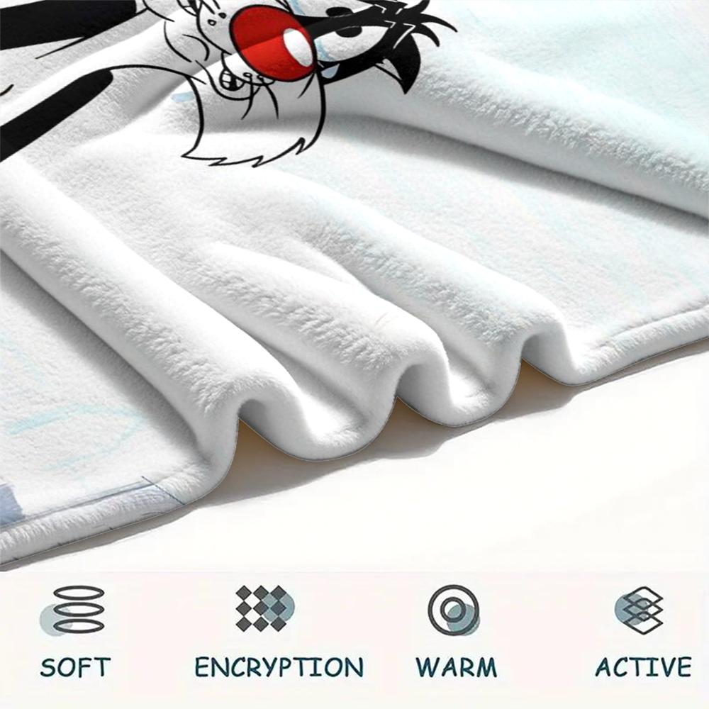 1PC Sylvester the Cat Print Flannel Blanket, High Quality Comfortable for All Seasons, Home Decor, Warmth and Comfort, Perfect for Christmas Gifts