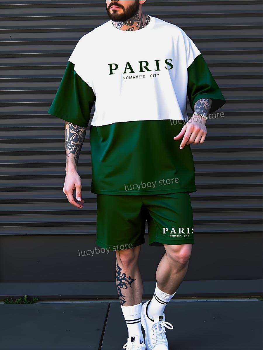 ROMANTIC CITY PARIS 3D Printed Sport футболка+шорты комплект мужской мужской роскошный спортивный костюм летний свободный комплект из 2 предметов одежды 6XL