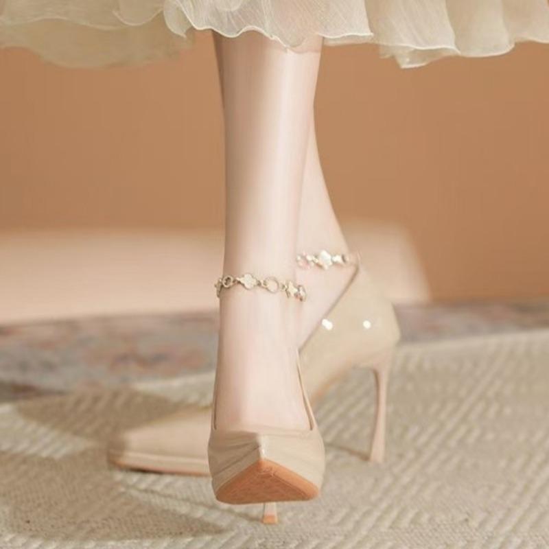 Fashion Autumn New Stiletto High Heels Women's Pointed Head Shallow Mouth Metal Chain Anti-slip Wear-resistant Single Shoes