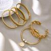 18K Gold-Plated Stainless Steel Round Pendant Bracelet with Zircon Inlay for Women - Popular European & American Style