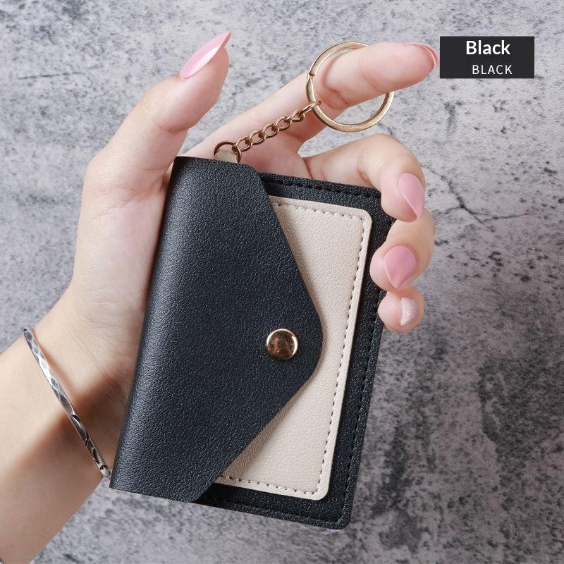 Slim Pu Leather Wallet Business Credit Card Holder Short Purse Leather Id Card Holder Candy Color Coin Case With Keyring