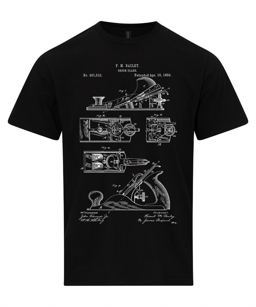 Bench Plane Carpenter T-Shirt Patent Technical Drawing Woodworking Shirt