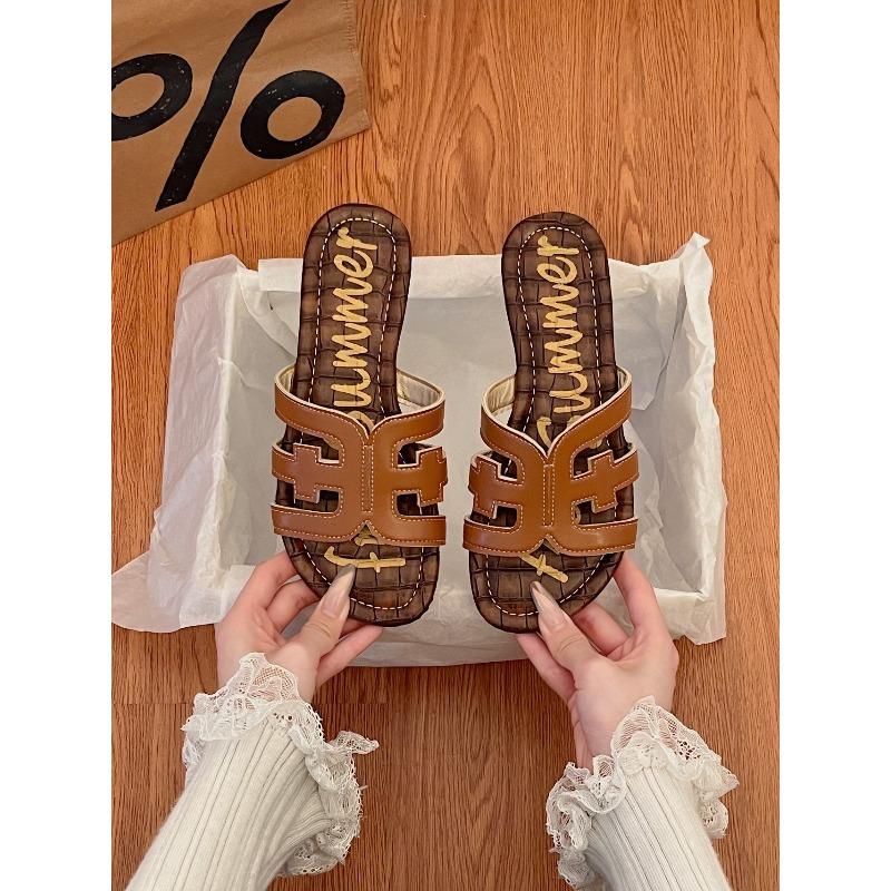 Flat-bottomed cross-word slippers women s summer wear new fashionable holiday beach cool slippers 42 коричневый