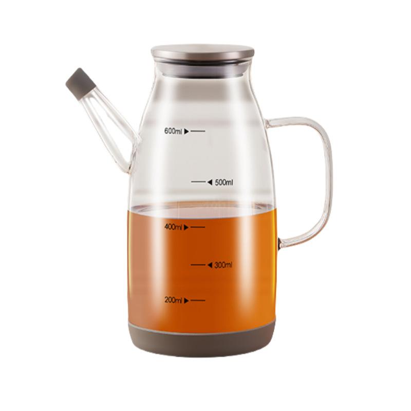 Hohes Borosilikatglas Messskala Ölkanne Auslaufsicher Sojasauce Gewürzflasche Edelstahldeckel Ölkanne Hochtemperaturbeständig Ölkanne