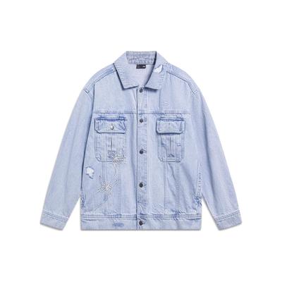 Letter Single Button Pocket Denim Jacket Men Outerwear Blue AJDT171-1