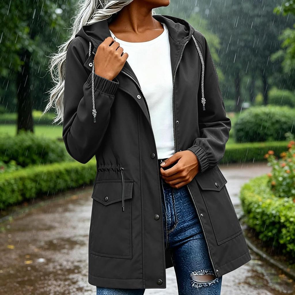 Trench da Donna con Cappuccio di Media Lunghezza Giacca Casual dalla Vestibilità Ampia per l'Uso Esterno Quotidiano