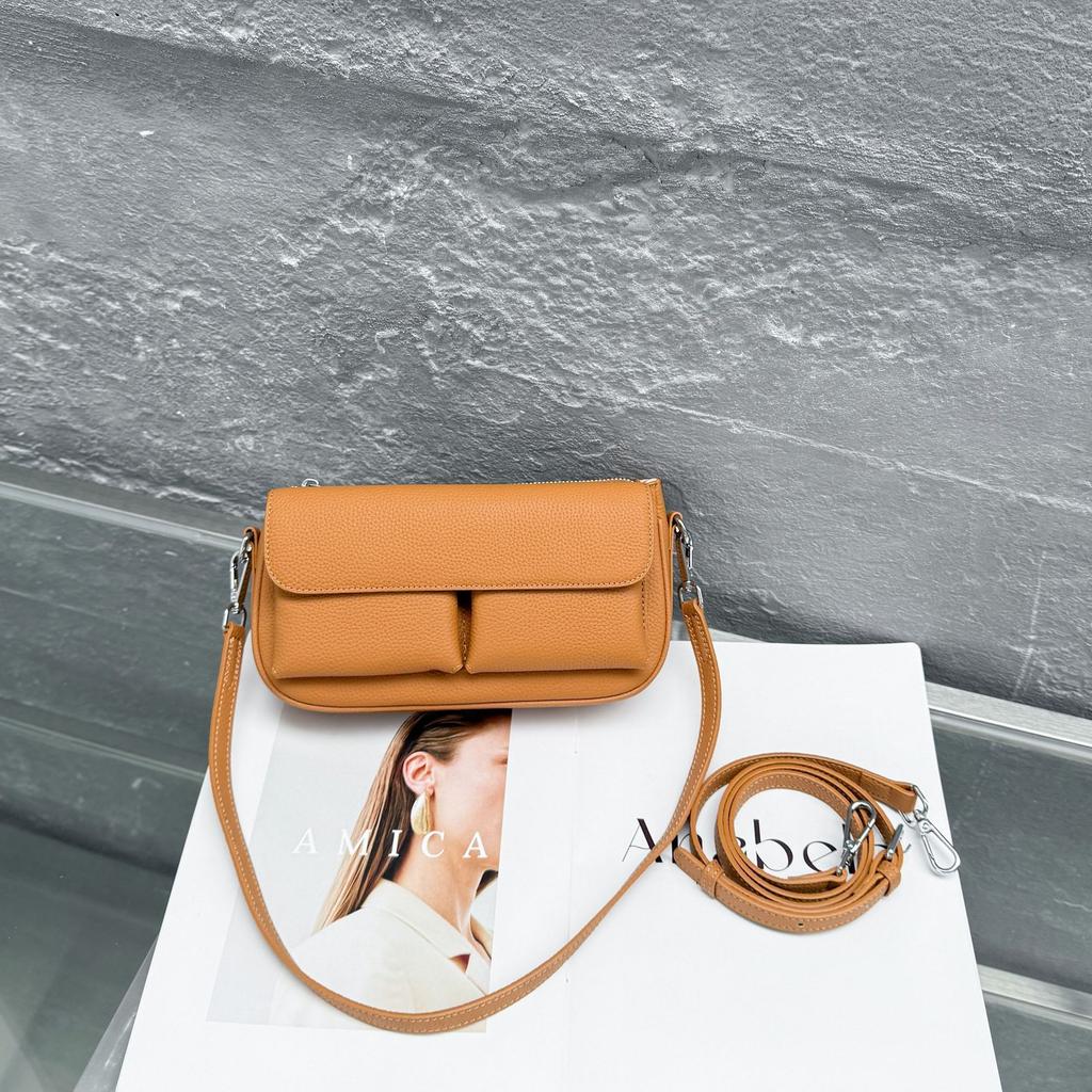 Cowhide New Casual Women's Shoulder Crossbody Small Bag Commuting Small Fresh Women's Mobile Phone Change Bag Genuine Leather