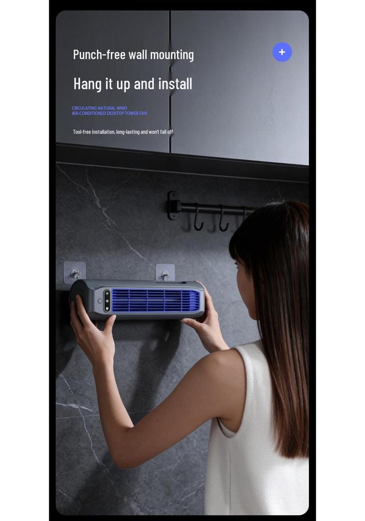Wall-Mounted Fan for Kitchen, Bathroom, and Bedroom - No-Drill Installation
