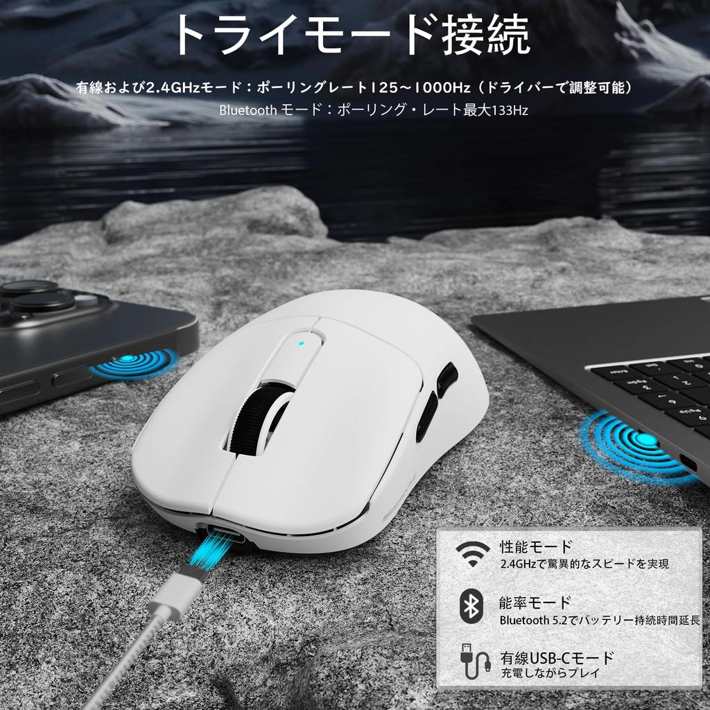 MAMBASNAKE M3 Wireless Gaming Mouse, Ultra-Lightweight (39±2g), PAW3395PRO, 40000DPI, Broadcom BK3634, Fits Medium To Large Hands,