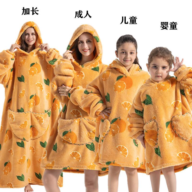 winter warm fleece hooded women's blanket sleeves fleece warm hooded sweater sweater women's hooded robe pajamas sleepwear robe
