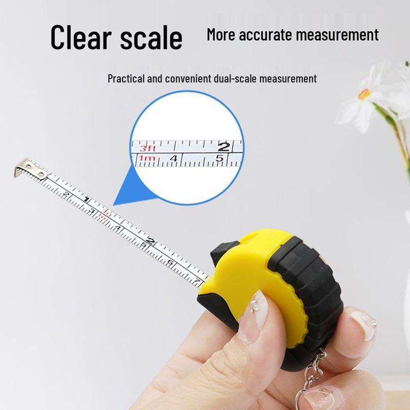 Compact Retractable Steel Tape Measure Keychain - 1m Soft Tape, 5m Double Scale (Metric/Imperial)