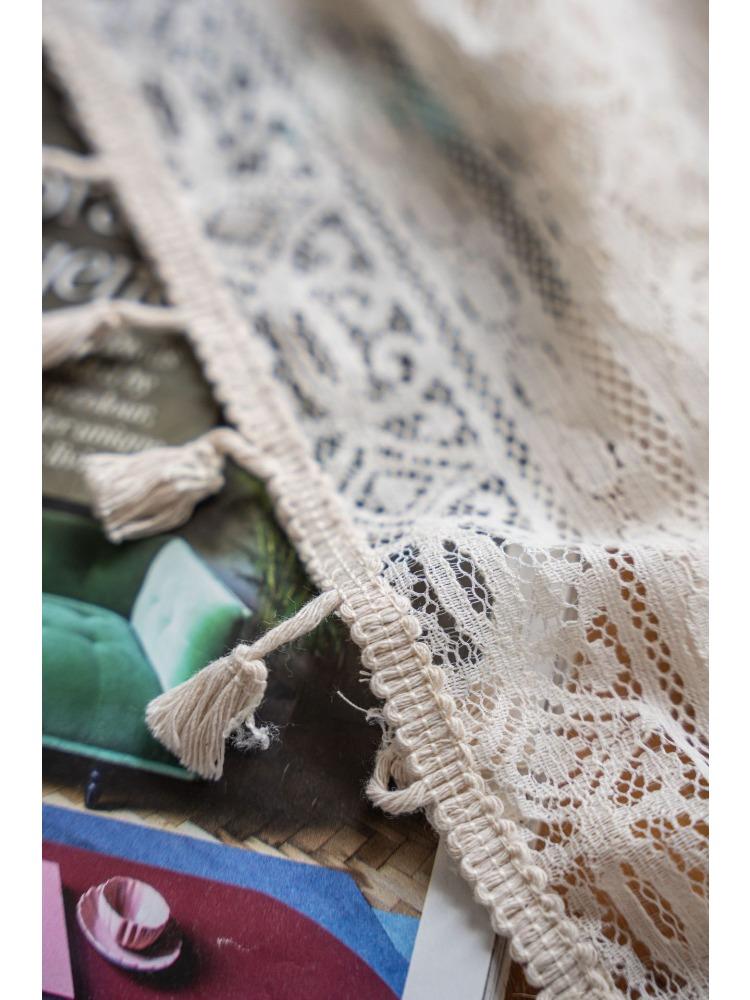 American Country Style Vintage Crochet Hollow Tablecloth, Rice White Crochet Plaid Pattern Decorative Tablecloth Suitable for Home Decoration, Picnic