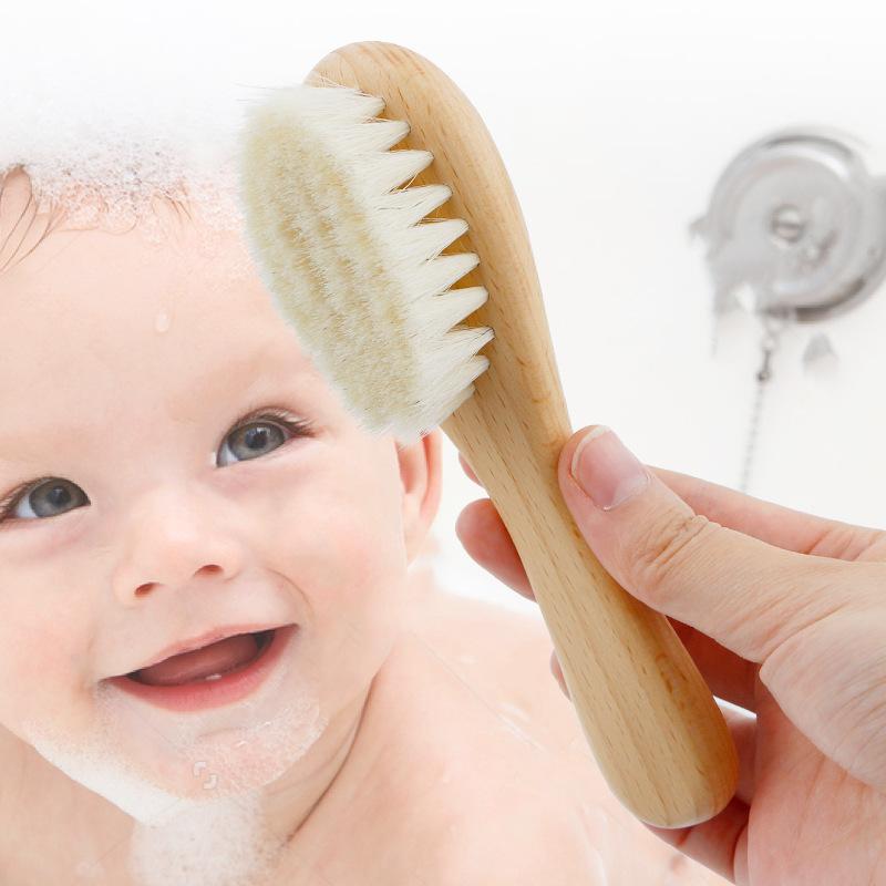 Cross-Border Soft Wool Brush with Beech Handle Hair Comb Set for Baby Care Perfect Bath Shampoo Tool for Children