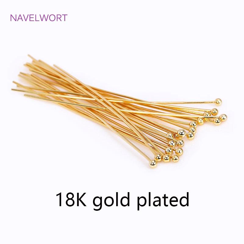 

50pcs/Lot 18K Gold Plated Pins Brass Ball Head/Flat Head/Eye Head Pins Supplies For Jewelry DIY Beading Accessories Wholesale 0.6mmx16mm-50pcs