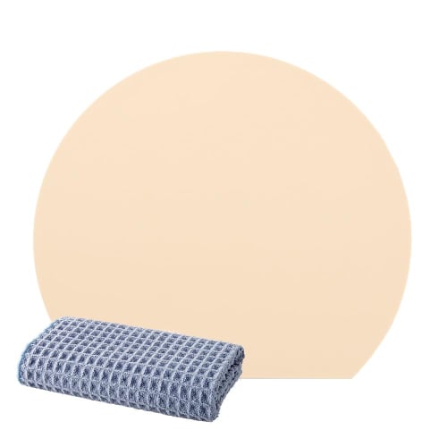 Aimedia Cutting Board, Round, Dishwasher Safe, 30 x 26 cm, Beige, Heat-Resistant Elastomer, D-Shaped, Kamaboko-Shaped, Antibacterial, Soft, Double-Sid