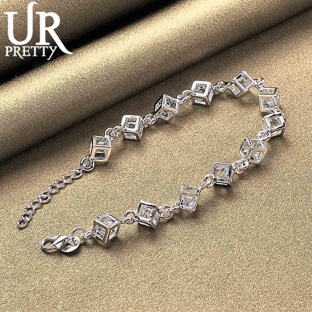 925 Sterling Silver Square Zircon Bracelet Fashionable Wedding Jewelry