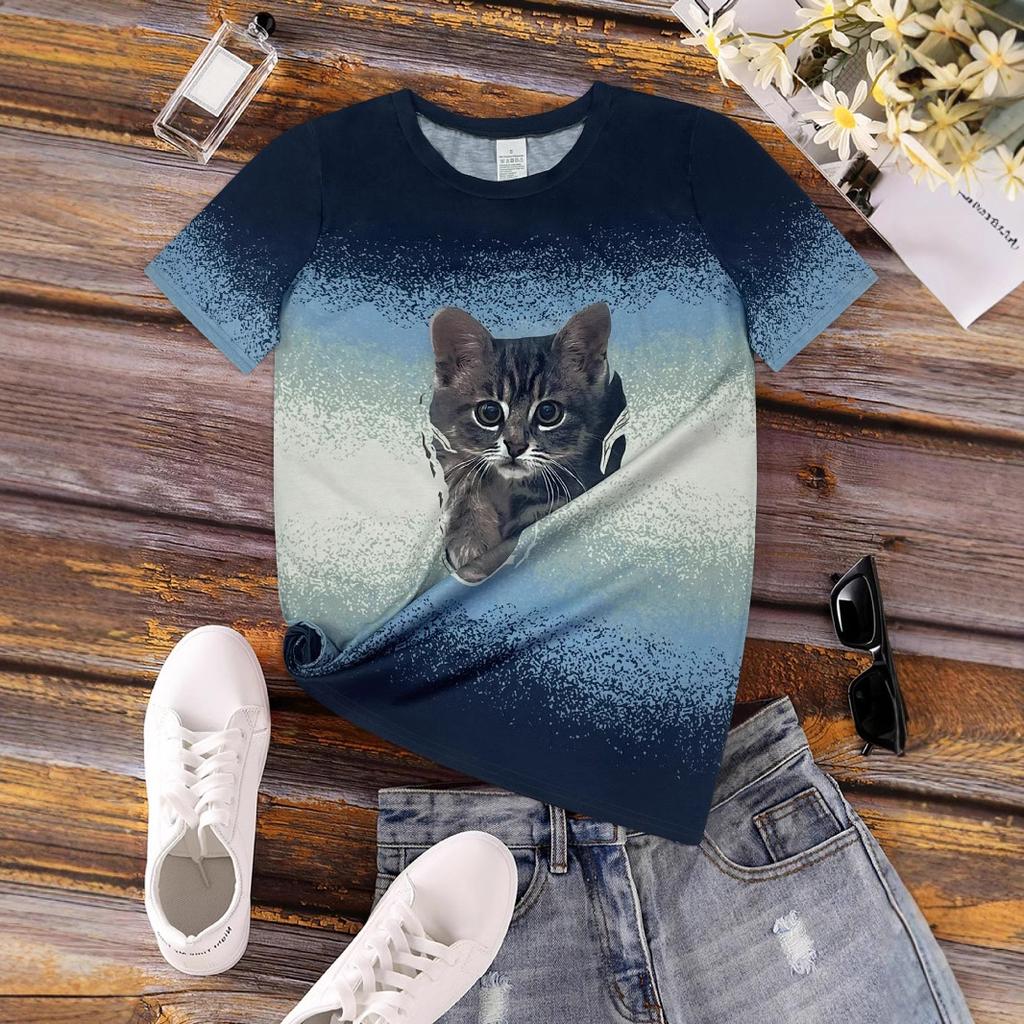 Summer Round Neck 3D Animal Print T-shirts Fashionable Casual Short Sleeved Women's T-shirts
