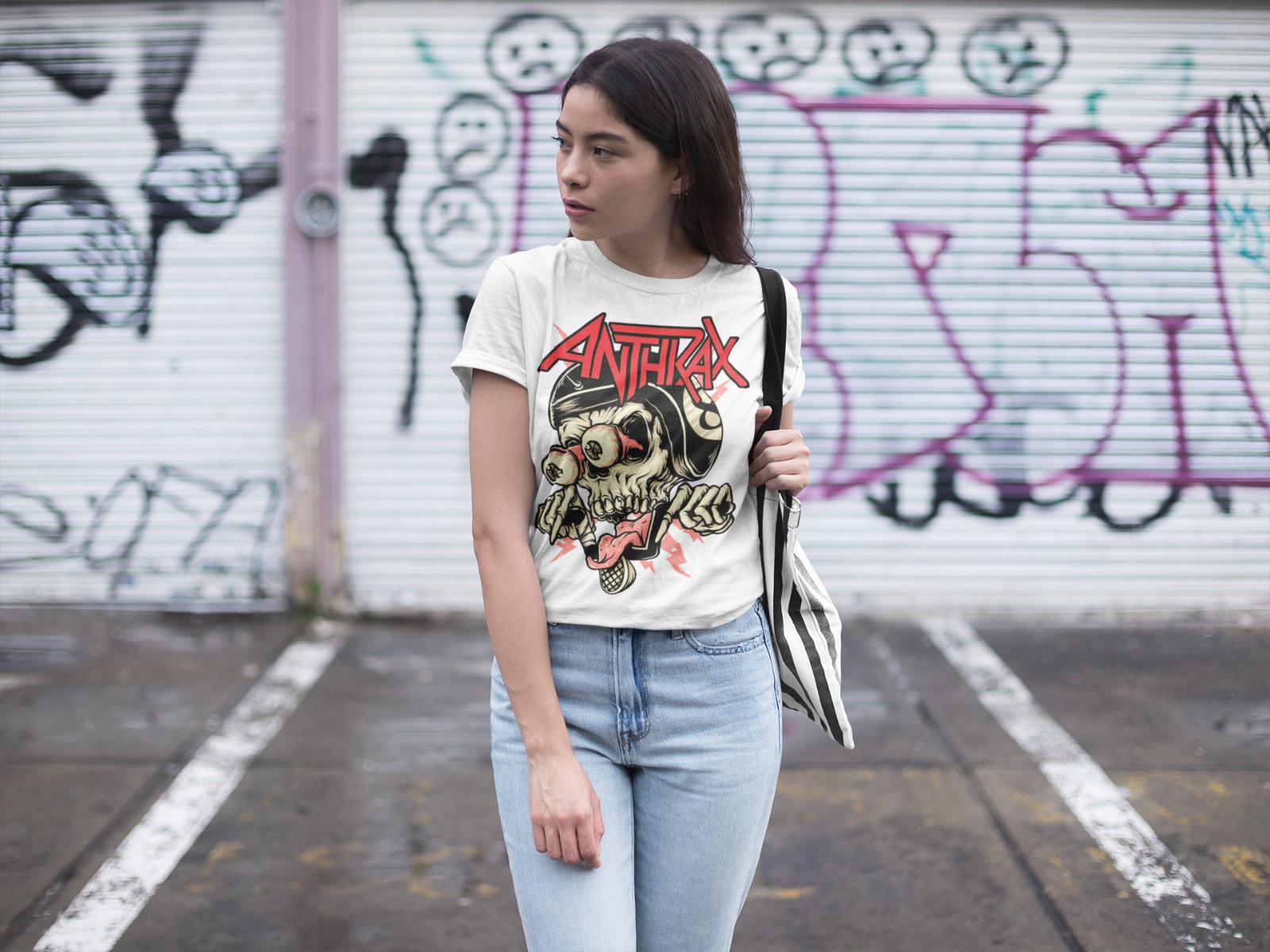 

Retro ANTHRAX thrash metal skirt 70S band cotton organic ladies oversized T-Shirt Mens Womens Tees Top L