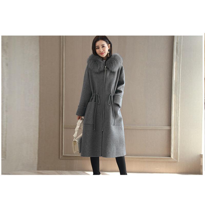 

Новое осенне-зимнее утолщенное шерстяное женское пальто, удлиненное пальто с качественным меховым воротником 3XL серый