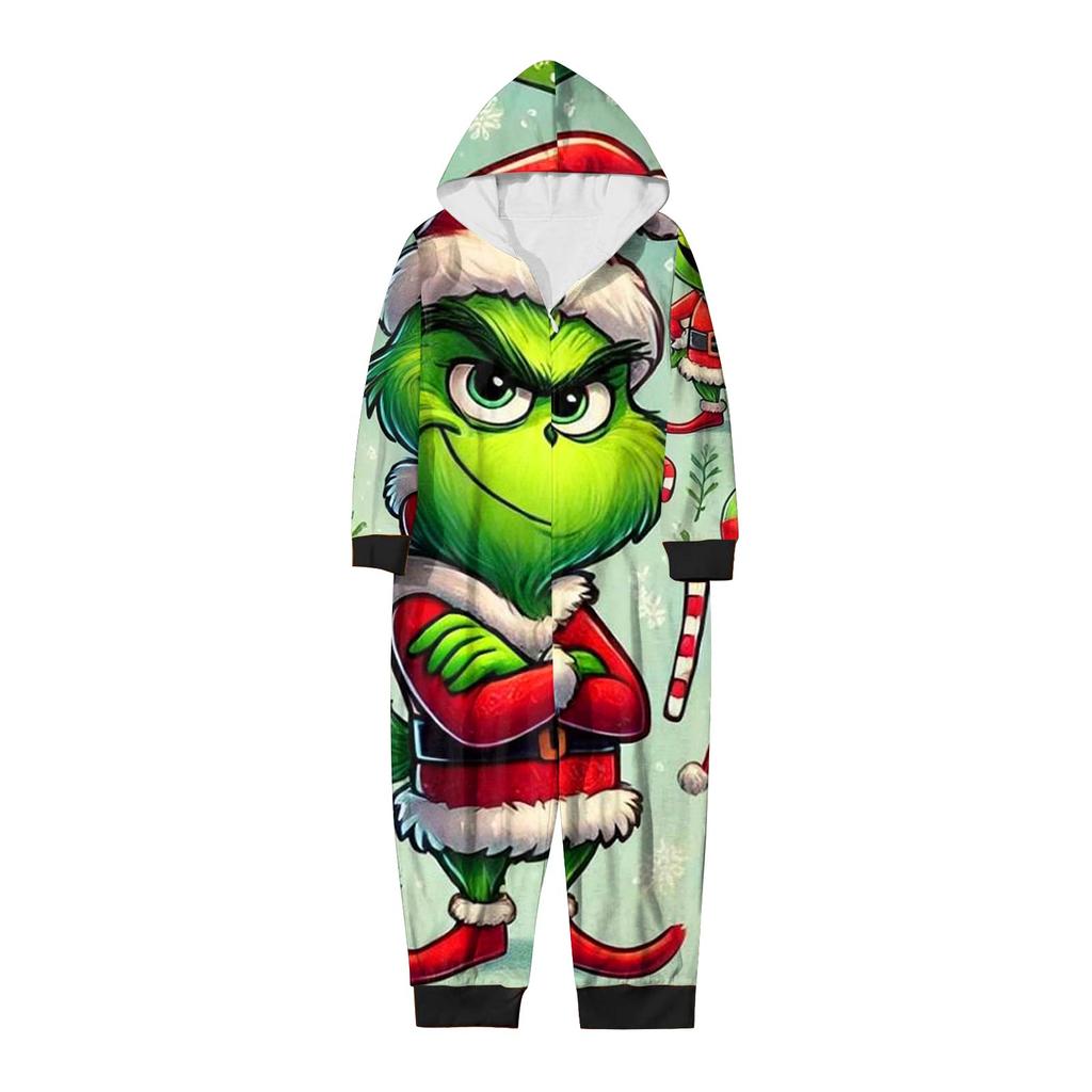 Kids One Piece Hooded Jumpsuit Zipper Front Coverall Pajamas Long Sleeve Full Body Sleepwear for Home Use
