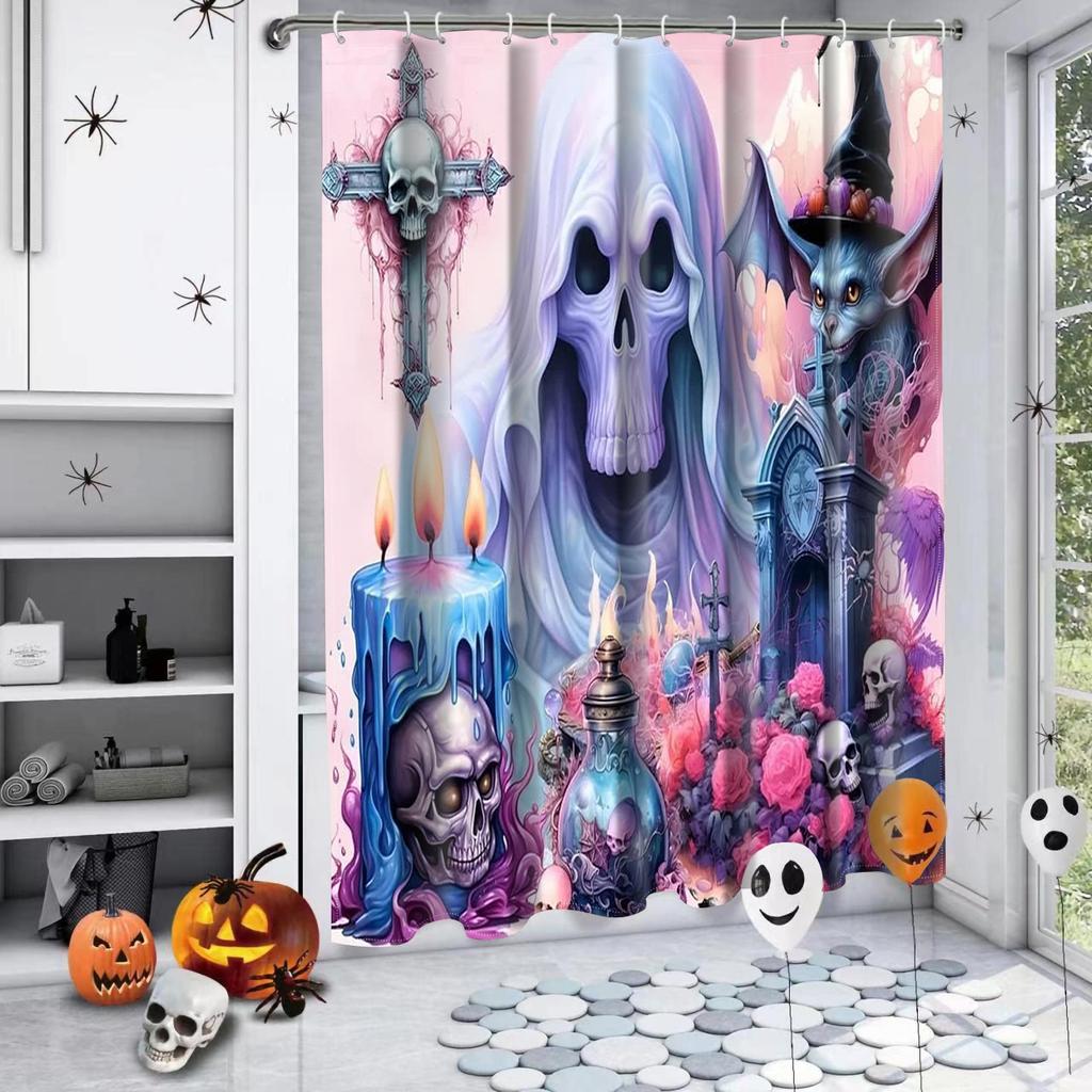 Halloween Ghost Costumes Skeleton Pattern Bathroom Shower Curtain With 12 Hooks Bathroom Decor and Accessories