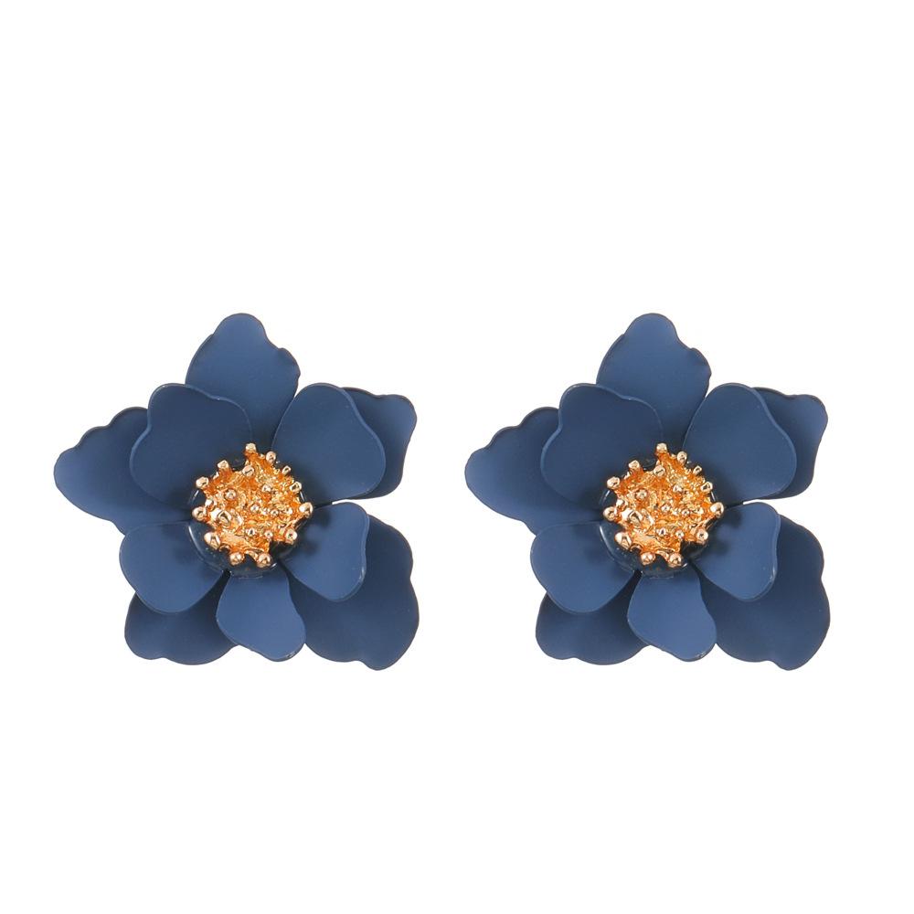 Matte Pink Layered Flower Stud Earrings Sparkly Bead Center Three Dimensional Floral Ear Jewelry for Women Summer Daily Wear
