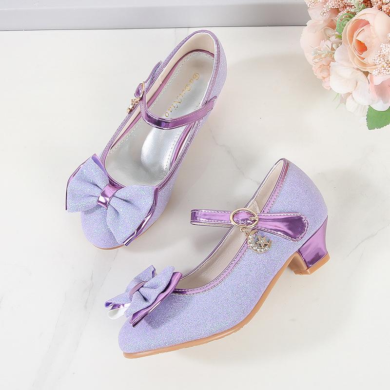 Girls princess high heels 2026 spring and autumn new little girl crystal leather shoes children single shoes primary and secondary school students
