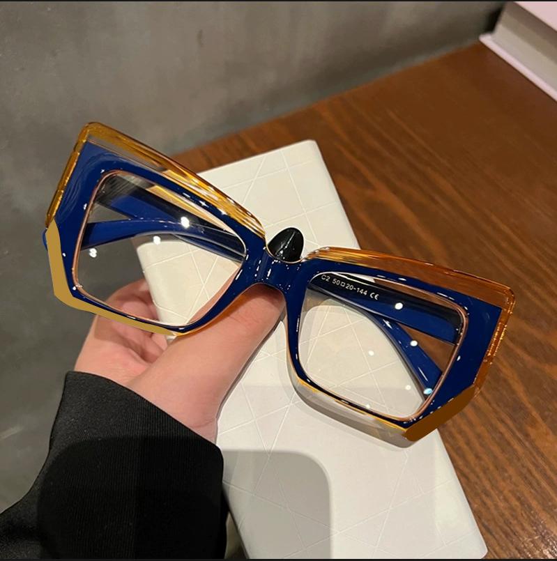 Fashionable Retro Contrasting Color Anti Blue Light Reading Glasses For Women Cat Eye Polygonal Trendy Personalized Glasses Fram 1