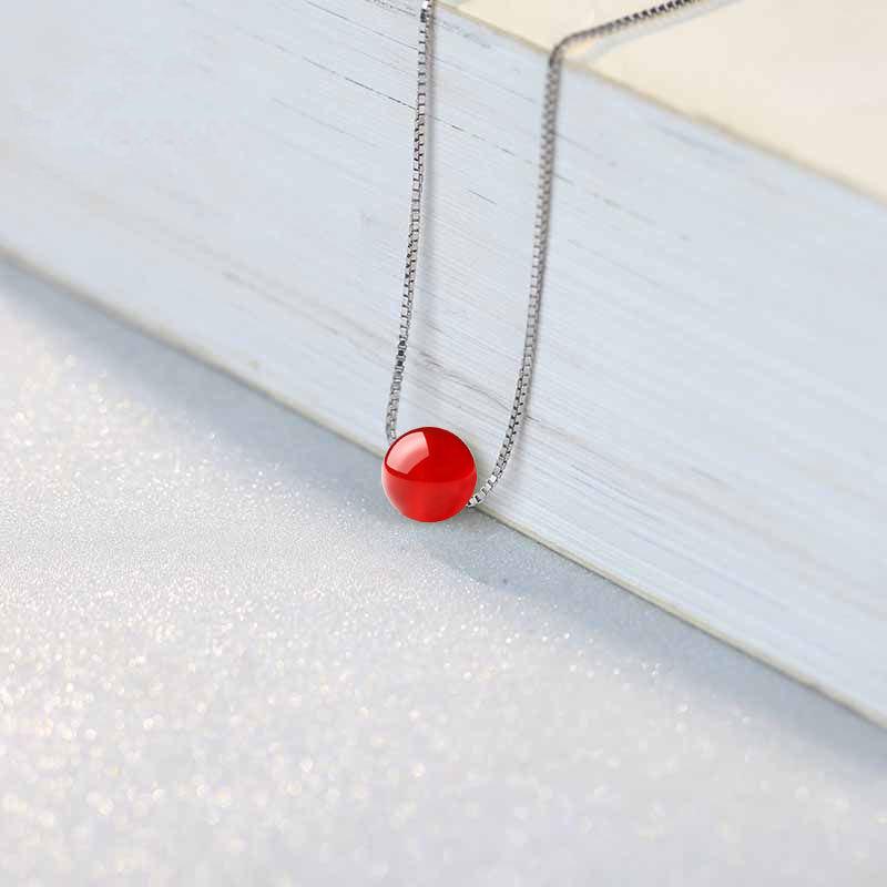Pendente Portafortuna in Agata Rossa Stile Coreano con Catena per Clavicola in Agata Verde e Collana di Perle di Giada Rossa