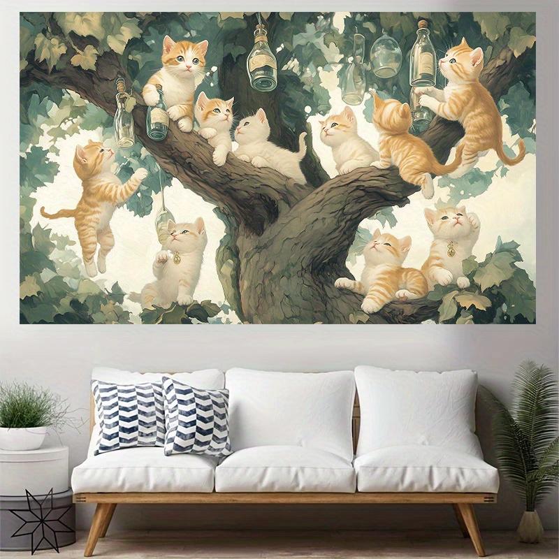 Cats Wine Bottle Is On the Tree Digital Printing Polyester Wall Tapestry Suitable for Use In Living Rooms Bedrooms Bars Party
