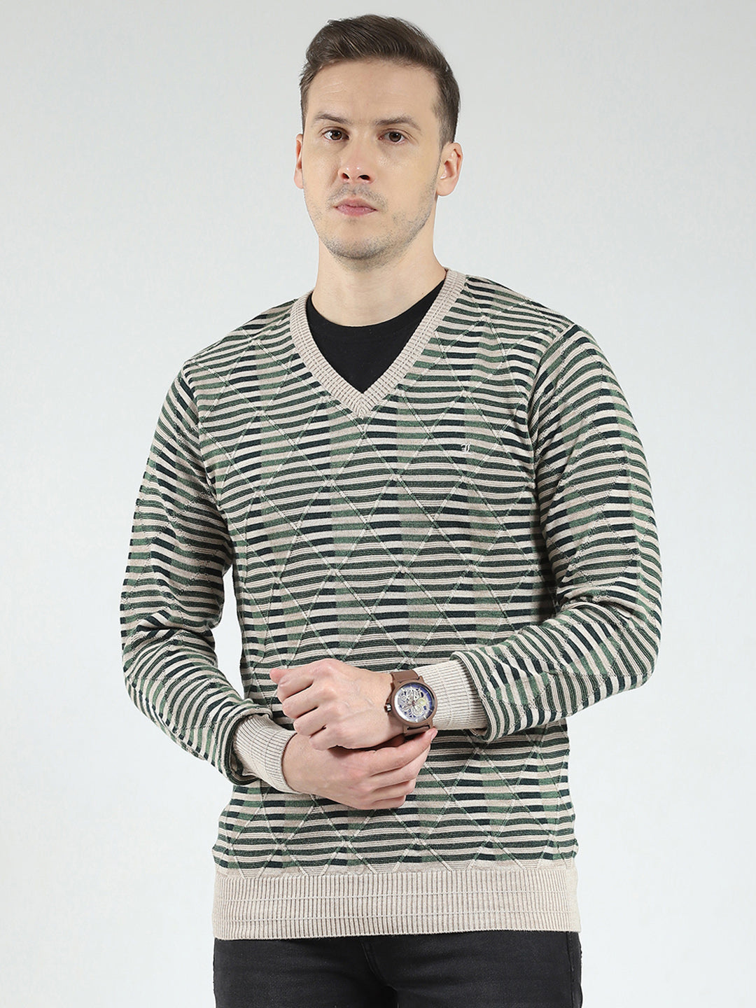 Monte Carlo Mens Regular Fit Striped Pullover L