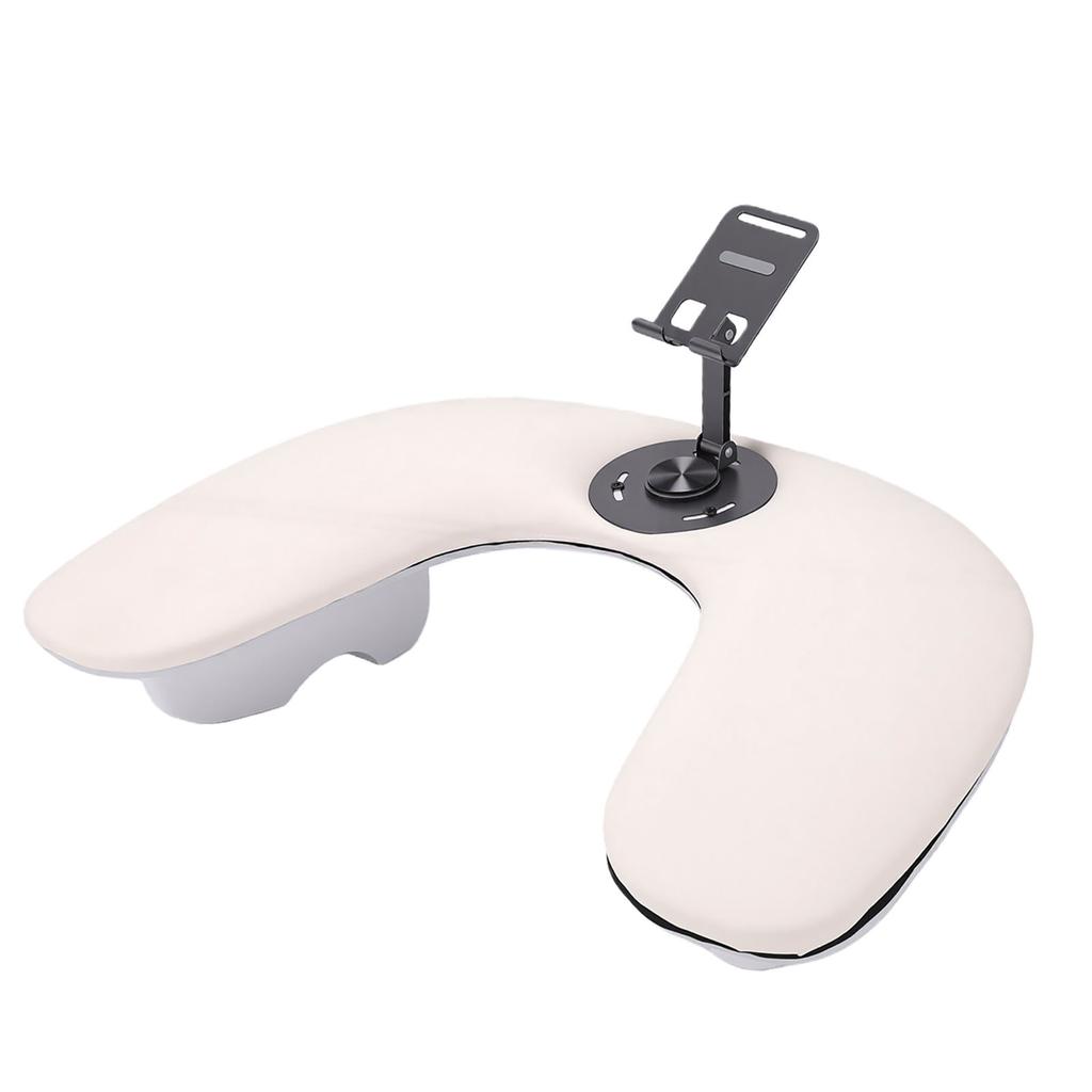 Nail Arm Rest for Nail Tech with Phone Holder U Shaped Manicure Hand Rest Tilted for Salon Home Use White