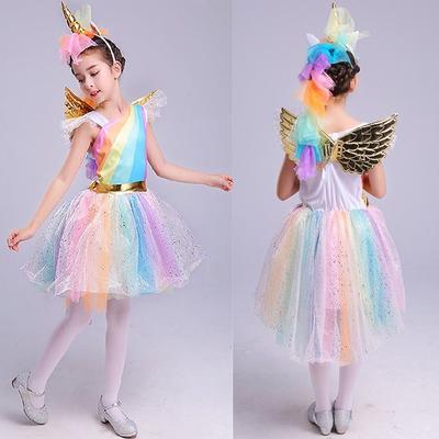 Kids Tutu Dress Toddler Rainbow Unicorn Princess Vestidos Cute Girls Party Clothing with Wing