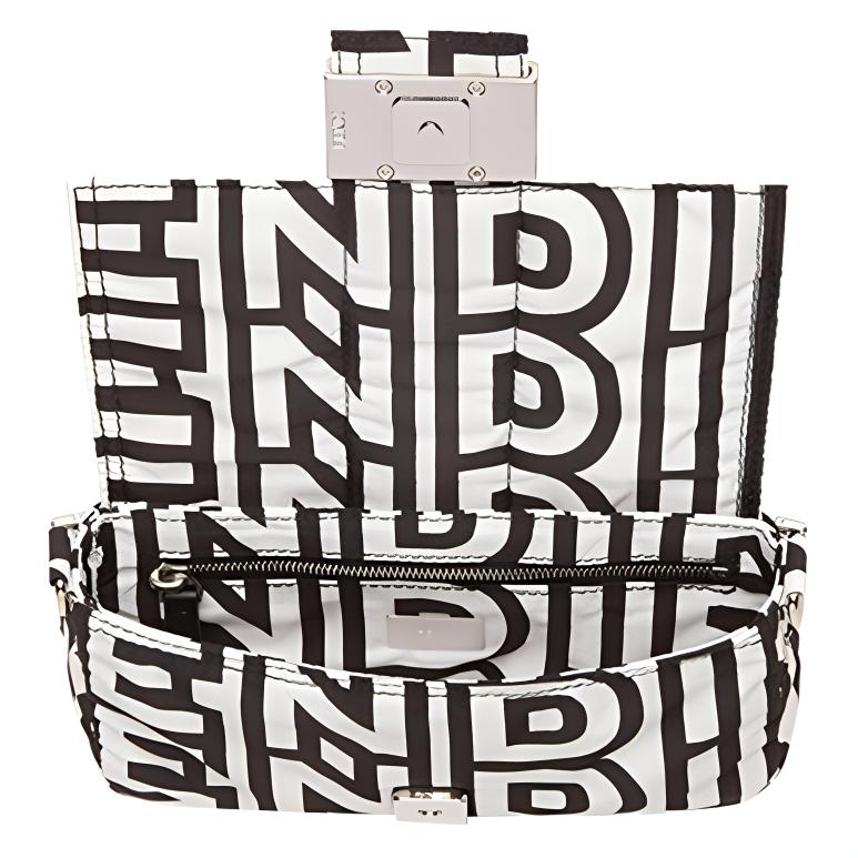 FENDI Baguette FF Two-Tone Calfskin Tote Bag Phone Case Waist Bag Mini Men's Style Black/White