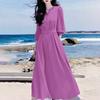 ZANZEA Women Casual V-Neck Loose 3/4 Sleeve Plain Long Dress
