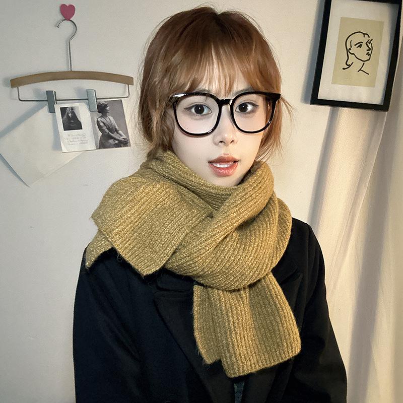 Luochi Women's Solid Wool Knit Scarf - Korean Style, Warm & Soft Fluffy Neck Gaiter for Winter.