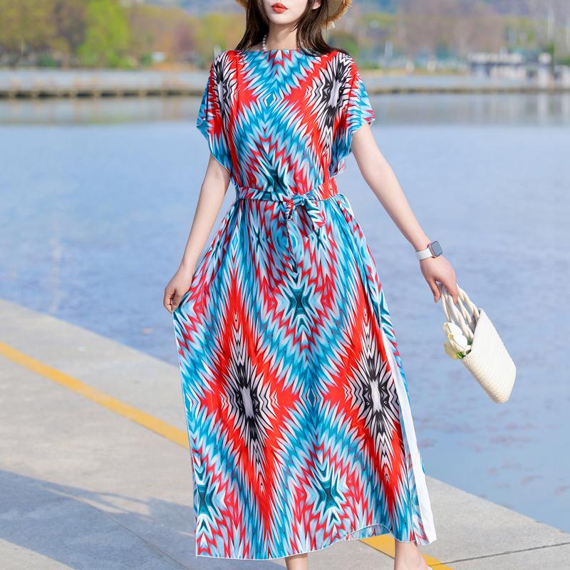 

Элегантное летнее повседневное платье для женщин Винтажная одежда Короткий рукав Свободное длинное платье One Size