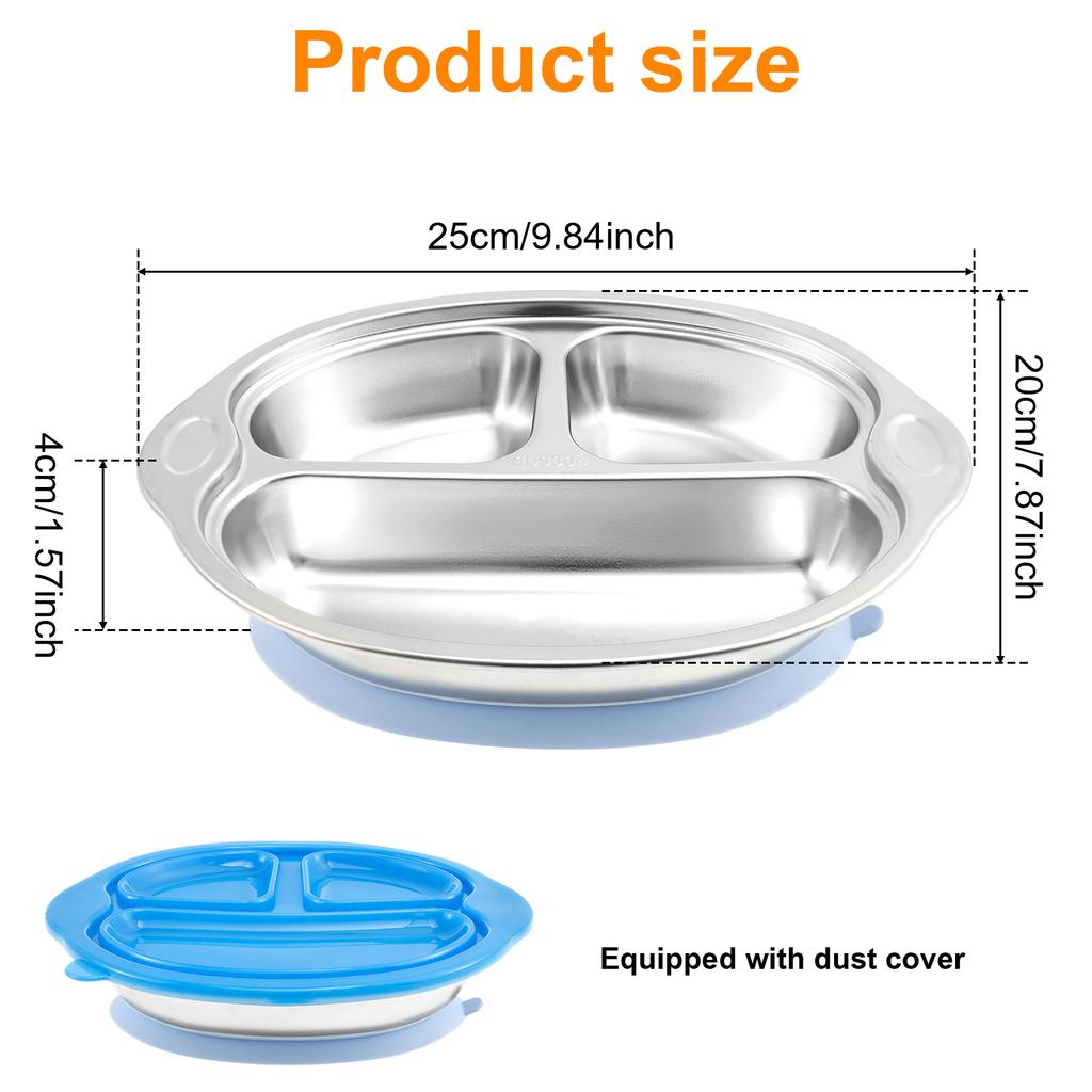 Baby Safe Stainless Steel Dining Plate Suction Children Dishes Feeding Toddler Training Tableware Kids Baby Divided Plate Bowls